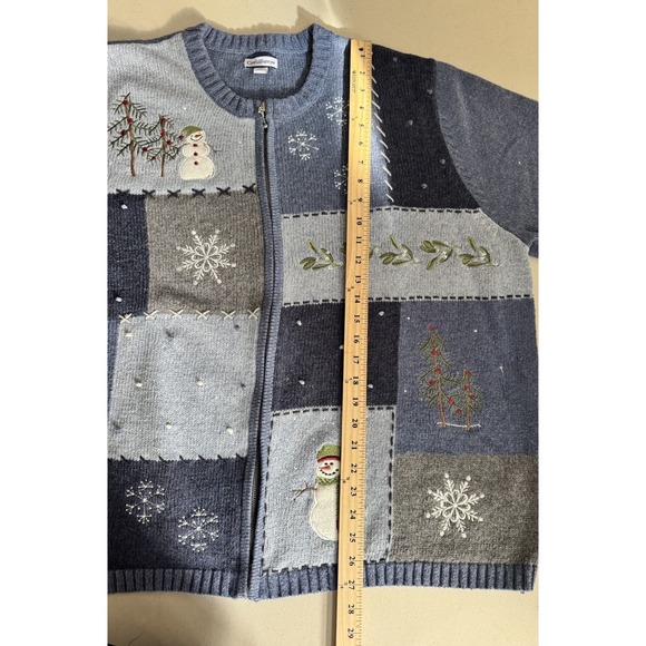 Croft & Barrow 3X Knit Zipper Sweater Cardigan Christmas Blue Snowflake Snowman - Picture 11 of 16